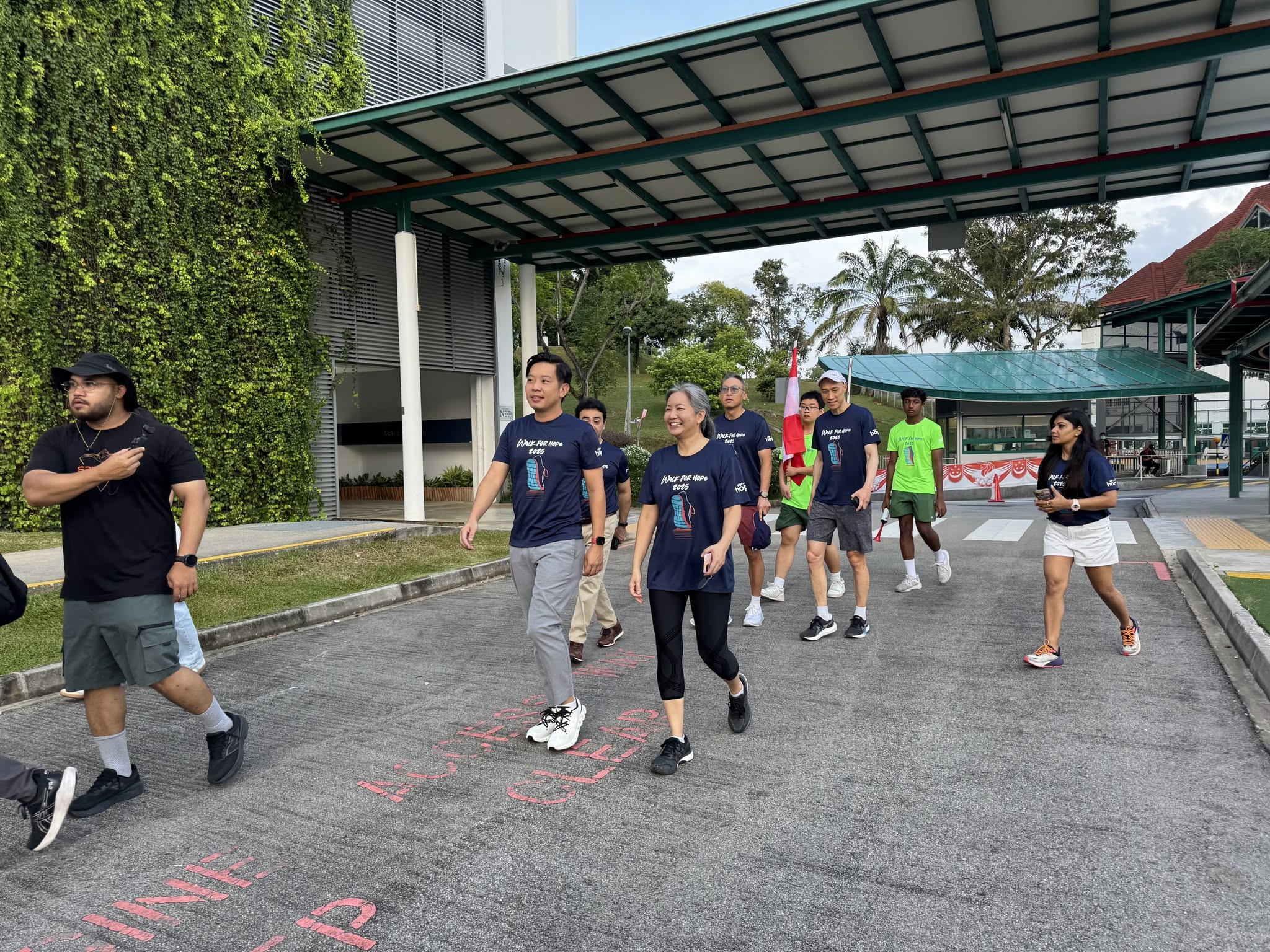 Volunteers welcoming walkers on the route